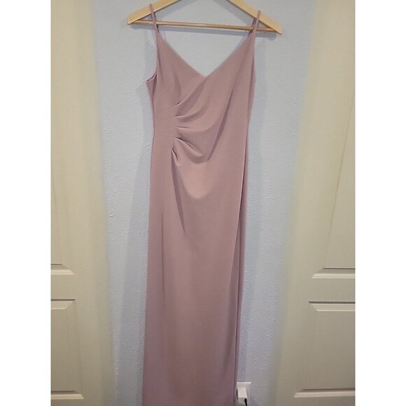 DB Studio V-Neck Draped Jersey Back Slit Maxi Dress Dusty Rose Size 2 - Picture 2 of 8